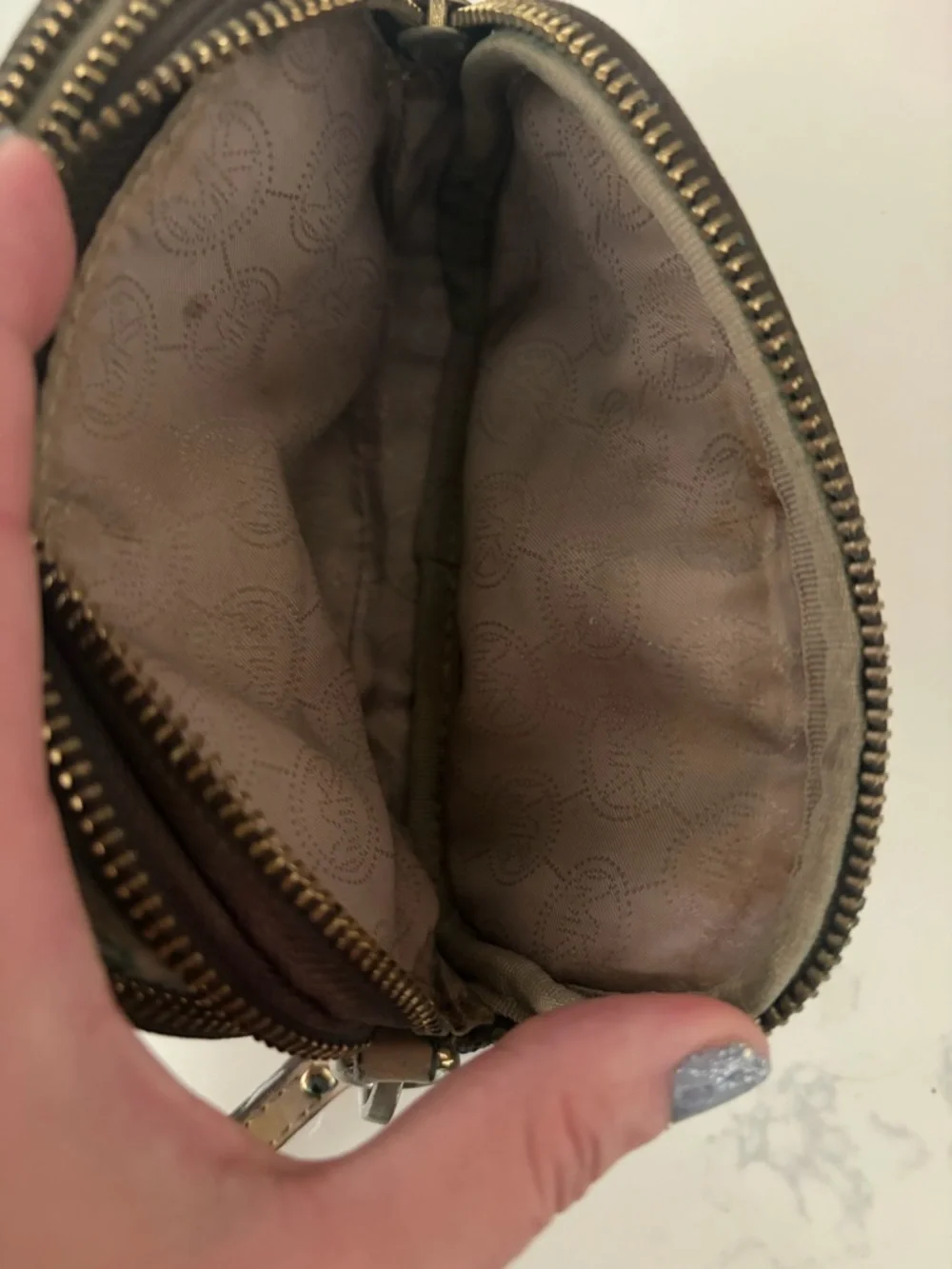 Michael Kors Brown MK Logo Wristlet with Gold Plate